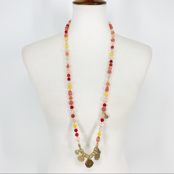 Chico's Jewelry - Chico’s Kira Warm Multi Bead Necklace Gold Charm Boho Statement Long Layering